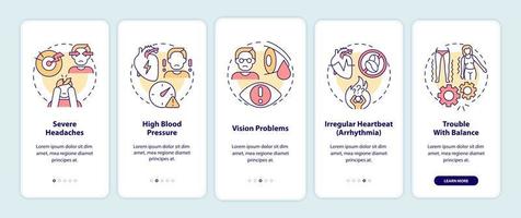 Hypertonie-Symptome beim Onboarding des Bildschirms der mobilen App-Seite vektor