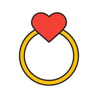 Goldring mit Herz-Farbsymbol. Valentinstag. isolierte Vektorillustration vektor