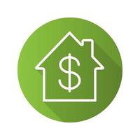 Immobilienkauf flaches lineares langes Schattensymbol. Immobilienmarkt. Haus mit Dollarzeichen im Inneren. Haus zu verkaufen. Vektorumrisssymbol vektor