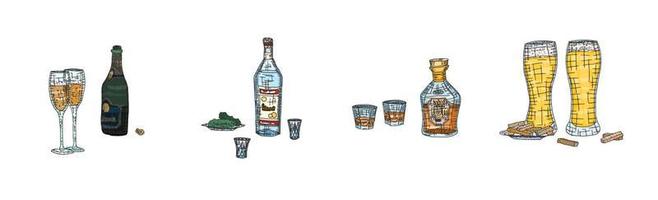alkoholische Getränke aus der Bar Farbskizze Zeichnung vektor