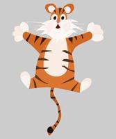 Tiger springt lustigen Charakter auf. flacher Stil neu vektor