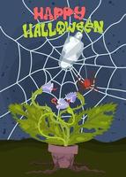 halloween spindelnät och köttätande växt affisch vektor