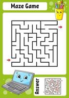 quadratisches Labyrinth. Spiel für Kinder. lustiges Labyrinth. Arbeitsblatt zur Bildungsentwicklung. Aktivitätsseite. Puzzle für Kinder. Cartoon-Stil. zurück zur Schule. logisches Rätsel. Farbe-Vektor-Illustration. vektor