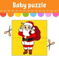 Baby-Puzzle. leichtes Niveau. Flash-Karten. schneiden und spielen. Weihnachtsthema. Arbeitsblatt zur Farbaktivität. Spiel für Kinder. Zeichentrickfigur. vektor