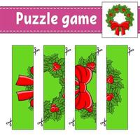 Puzzle-Spiel für Kinder. schneiden praxis. Weihnachtsthema. Arbeitsblatt zur Bildungsentwicklung. Aktivitätsseite. Zeichentrickfigur. vektor