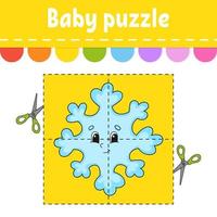 Baby-Puzzle. leichtes Niveau. Flash-Karten. schneiden und spielen. Weihnachtsthema. Arbeitsblatt zur Farbaktivität. Spiel für Kinder. Zeichentrickfigur. vektor