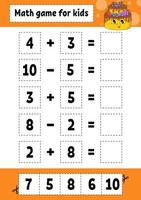 matematikspel för barn. utbildning utveckla kalkylblad. aktivitetssida med bilder. spel för barn. färg isolerad vektorillustration. rolig karaktär. tecknad stil. vektor