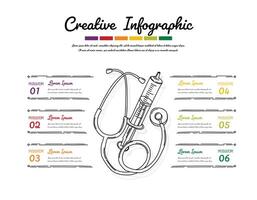phonendoscope vektor infografik. medicinsk och sjukvård mall för presentation med 6 steg.