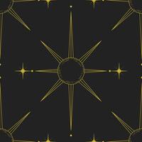 gul Sol med stjärna på svart bakgrund, sömlös mönster vektor