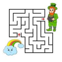 quadratisches Labyrinth. Spiel für Kinder. Kobold und Regenbogen. Puzzle für Kinder. Labyrinth Rätsel. Farbe-Vektor-Illustration. isolierte Vektor-Illustration. Zeichentrickfigur. vektor