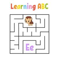 quadratisches Labyrinth. Spiel für Kinder. quadratisches Labyrinth. Arbeitsblatt Bildung. Igel Tier. Aktivitätsseite. Englisches Alphabet lernen. Cartoon-Stil. den richtigen Weg finden. Farbe-Vektor-Illustration. vektor