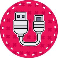 uSB linje fylld klistermärke ikon vektor