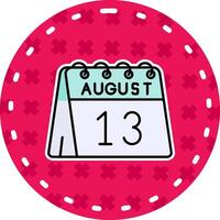 13: e av augusti linje fylld klistermärke ikon vektor