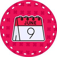 9:e av juni linje fylld klistermärke ikon vektor