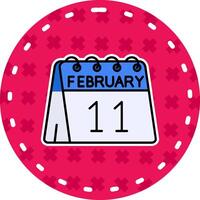 11th av februari linje fylld klistermärke ikon vektor