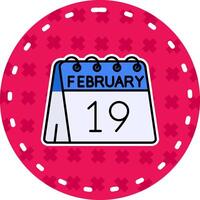 19:e av februari linje fylld klistermärke ikon vektor