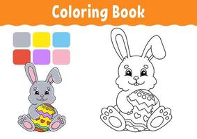 målarbok för barn. glad karaktär. påsk kanin. vektor illustration. söt tecknad stil. fantasy sida för barn. svart kontur siluett. isolerad på vit bakgrund.