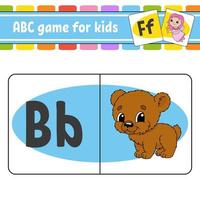 ABC-Flash-Karten. Tier Bär. Alphabet für Kinder. Buchstaben lernen. Arbeitsblatt Bildung. Aktivitätsseite für Englisch lernen. Farbspiel für Kinder. isolierte Vektor-Illustration. Cartoon-Stil. vektor