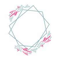 Jul Hand Drawn krans geometri ram stiliserad kvadrat för kort med blommor och löv. Skandinavisk vektor illustration med plats för din text