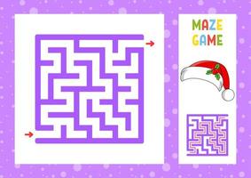 quadratisches Labyrinth. Spiel für Kinder. Puzzle für Kinder. Weihnachtsthema. glücklicher Charakter. Labyrinth Rätsel. Farbe-Vektor-Illustration. den richtigen Weg finden. mit Antwort. isolierte Vektor-Illustration. vektor