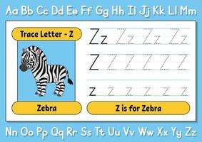 Buchstaben verfolgen. Schreiberfahrung. Tracing-Arbeitsblatt für Kinder. Alphabet lernen. süßer Charakter. Vektor-Illustration. Cartoon-Stil. vektor