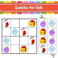 Sudoku für Kinder. Arbeitsblatt zur Bildungsentwicklung. Aktivitätsseite mit Bildern. Puzzle-Spiel für Kinder. logisches Denken trainieren. isolierte Vektor-Illustration. lustiger Charakter. Cartoon-Stil. vektor