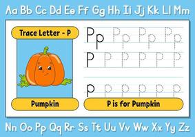 Buchstaben verfolgen. Schreiberfahrung. Tracing-Arbeitsblatt für Kinder. Alphabet lernen. süßer Charakter. Vektor-Illustration. Cartoon-Stil. vektor
