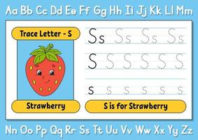 Buchstaben verfolgen. Schreiberfahrung. Tracing-Arbeitsblatt für Kinder. Alphabet lernen. süßer Charakter. Vektor-Illustration. Cartoon-Stil. vektor