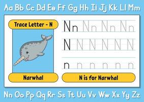 Buchstaben verfolgen. Schreiberfahrung. Tracing-Arbeitsblatt für Kinder. Alphabet lernen. süßer Charakter. Vektor-Illustration. Cartoon-Stil. vektor