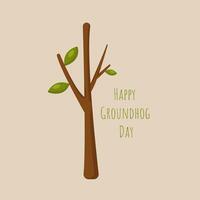 Lycklig groundhog dag baner. illustration med en ung träd och ny löv vektor