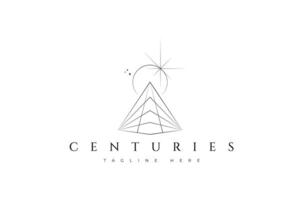 århundraden abstrakt illustration logotyp representerade byggnad tycka om pyramid och Sol förmörkelse majestät med geometrisk stil vektor