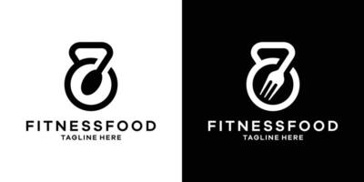 Logo Design kombinieren das gestalten von Fitnessstudio Ausrüstung mit Löffel und Gabeln. vektor