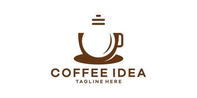 Logo Design Kombination von Kaffee gestalten mit Lampe, Intelligenz, Negativ Raum Logo. vektor