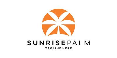 Logo Design Kombination von Palme Baum mit Sonnenaufgang.Urlaub Logo Design. vektor