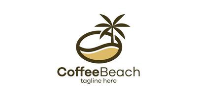 das Logo Design kombiniert das gestalten von Kaffee Bohnen mit Palme Bäume und Strand Wellen. vektor