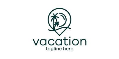 Logo Design kombinieren das gestalten von ein Stift Karte mit ein Palme Baum, Ferien Logo Design. vektor