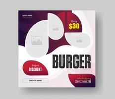 burger social media fyrkant storlek baner design för din snabb mat restaurang meny företag befordran, utsökt burger mat meny posta layout design med lutning former. vektor