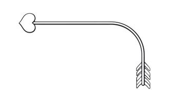 översikt av cupid pil böjd på vinkel med en hjärta formad dricks. valentines dag symbol. vektor illustration. hand dragen klotter klämma konst. design element isolerat på vit bakgrund