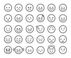 einstellen von Karikatur Emoticons. Emoji Symbole. Sozial Medien Emoticon lächeln. Vektor Illustration setzt.