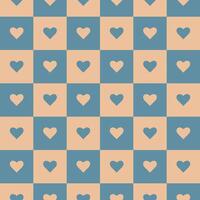 checkerboard hjärtan mönster sömlös blå och brun Färg vektor illustration. textil- skriva ut.
