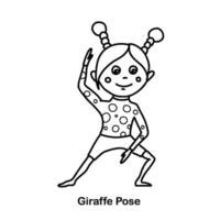 Kinder Yoga Giraffe Pose. Vektor Karikatur Illustration