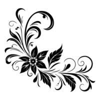 ai genererad hand dra av skön blommig prydnad med löv och abstrakt svart rader svartvit kontur blomma. blommig design element vektor