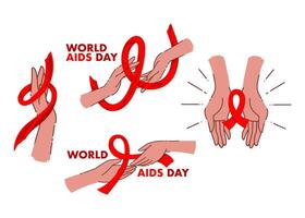 Hand gezeichnet Welt AIDS Tag Vektor einstellen Illustration. Dezember 1 AIDS Bewusstsein Feier.