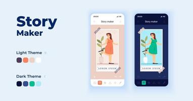 story maker tecknad smartphone gränssnitt vektor mallar set. mobilapp skärmsida dag och mörkt läge design. sociala media. fotoredigeringsgränssnitt för applikation. telefondisplay med platt tecken