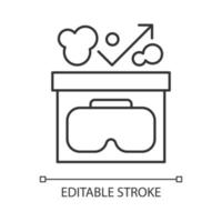 vor Staub schützen lineares manuelles Etikettensymbol. VR-Headset-Hygiene. dünne Linie anpassbare Illustration. Kontursymbol. Vektor isolierte Umrisszeichnung für Produktgebrauchsanweisungen. bearbeitbarer Strich