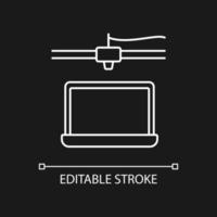 3D gedrucktes weißes lineares Laptopsymbol für dunkles Thema. Herstellungsprozess elektronischer Geräte. dünne Linie anpassbare Illustration. isoliertes Vektorkontursymbol für den Nachtmodus. bearbeitbarer Strich vektor