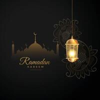 islamic ramadan kareem lyckönskningar hälsning i svart och gyllene stil vektor