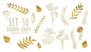 uppsättning av gyllene löv för hälsning kort på vit bakgrund vektor
