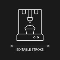 3D-Lebensmitteldrucker weißes lineares Symbol für dunkles Thema. Herstellung von Lebensmittelprodukten. Kochkunst. dünne Linie anpassbare Illustration. isoliertes Vektorkontursymbol für den Nachtmodus. bearbeitbarer Strich vektor