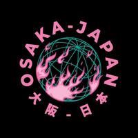 osaka tokyo japan årgång t-shirt streetwear. typografi slogan tshirt design med kanji i japansk översättning osaka japan. vektor illustration.